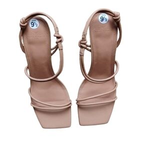 NEW Marc Fisher LTD Davia Square Toe Heel Nude Leather Size 9.5 Elegant Chic
